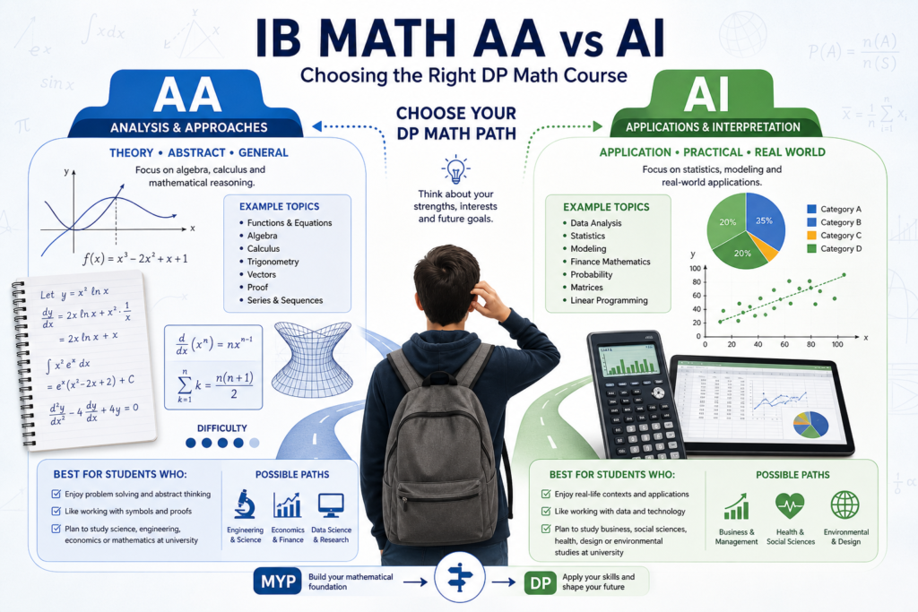 IB Math AA vs AI comparison guide helping MYP students choose the right DP math course