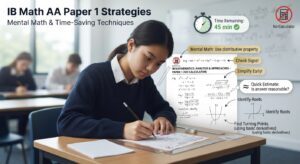 IB math paper 1 no calculator strategy showing mental math techniques and time-saving methods for AA students