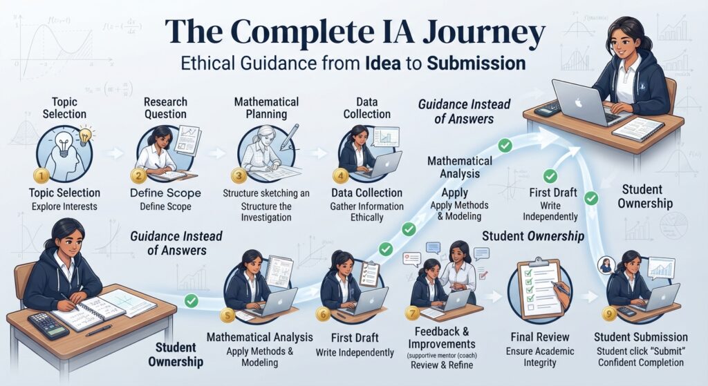 Ethical alternative to ib math ia writing service showing the Complete IA Journey support process