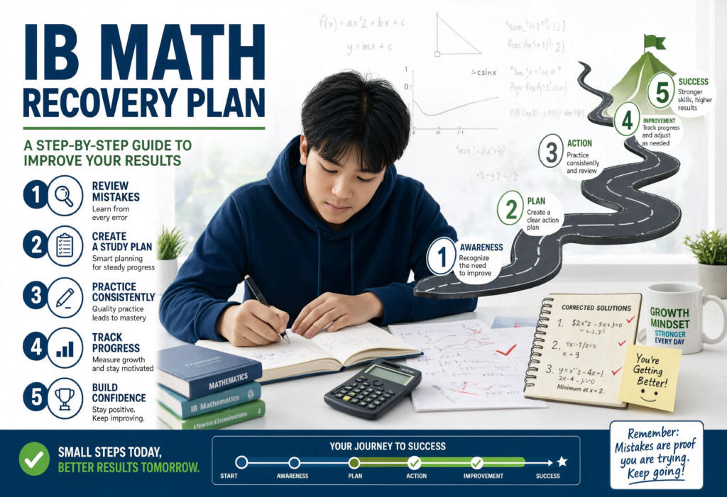 Student recovering from failing IB Math with a step-by-step recovery plan showing how to recover
