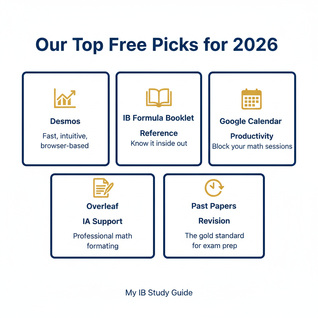 Top recommended IB math free tools resources 2026 showing best picks for graphing formulas productivity and revision