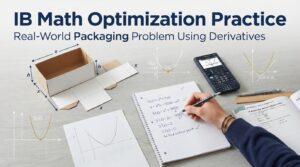 IB math calculus practice question on optimization with derivatives showing a real-world packaging problem